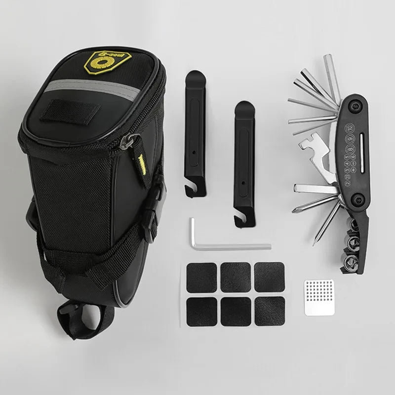 Kit di strumenti di riparazione bici portatile Kit di strumenti di riparazione biciclette Borsa da sella Pompa Patch per pneumatici Set di strumenti chiave multifunzionale Accessori