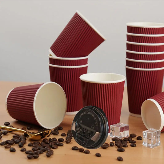 30 Tazze Da Caffè Monouso Da 8 Oz A Doppia Parete In Cartone Ondulato Con Coperchio