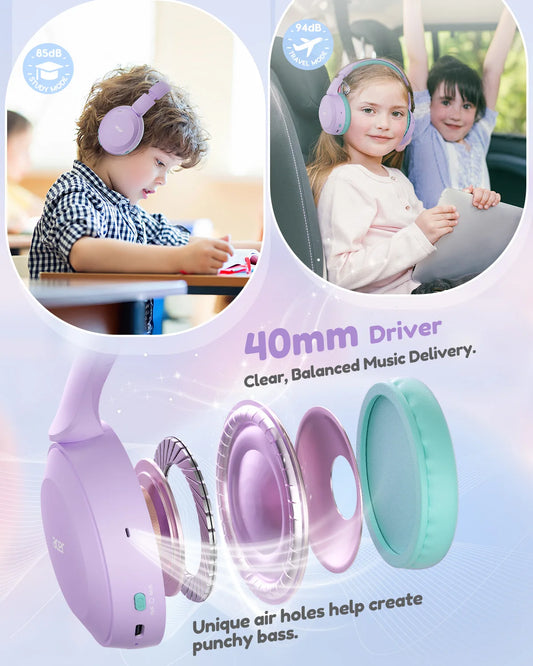 Cuffie Bluetooth 6.0 Per Bambini, Volume Limite 85/94 dB, Leggere, Wireless Over Ear Con Microfono Integrato