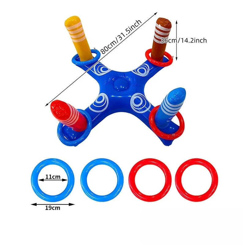 Set Giochi Galleggianti Per Piscina Con Canestro Gonfiabile E Anelli Lancio Per Famiglie E Adulti