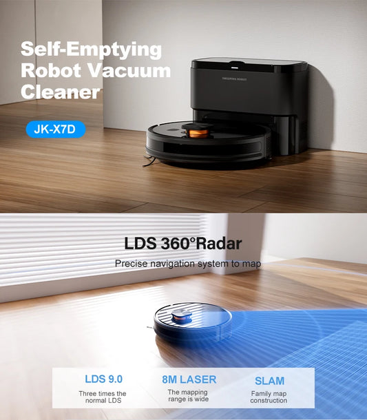 Purerobo LDS Robot Aspirapolvere X7-D Alta Potenza di Aspirazione WiFi 2.4G Svuotamento Automatico Collettore di Polveri Tuya Smart Home App Compatibile