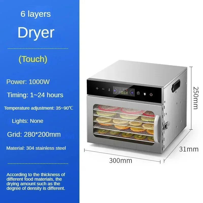 Essiccatore Alimentare a Strati con Pannello Touch Controllo Temperatura e 6/8/12/18 Ripiani in Acciaio Inossidabile