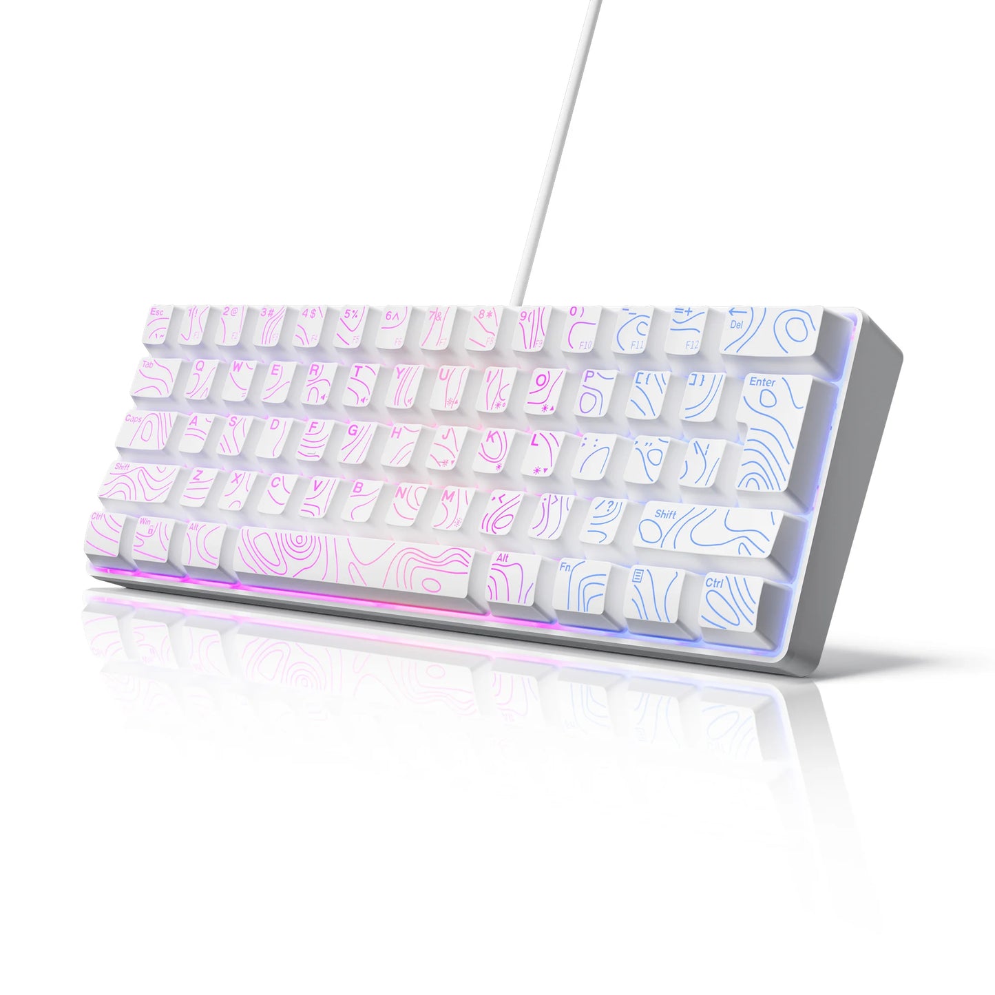 Tastiera Compatta Cablata 60 Percento Con Retroilluminazione Rgb Interruttori a Membrana Per Pc Tablet Laptop Bianco