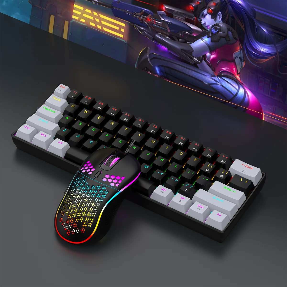 Tastiera meccanica da gioco cablata al 60% Mini layout ultra compatto retroilluminato RGB per giocatori PC/Mac e tipisti Design facile da viaggio