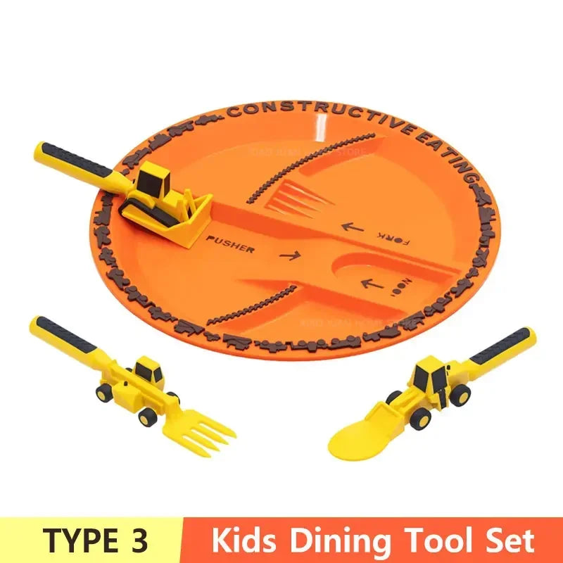 Stoviglie Per Bambini Set Auto Bulldozer Escavatore Pala Piatto Forchetta Cucchiaio BPA Free Ecologiche
