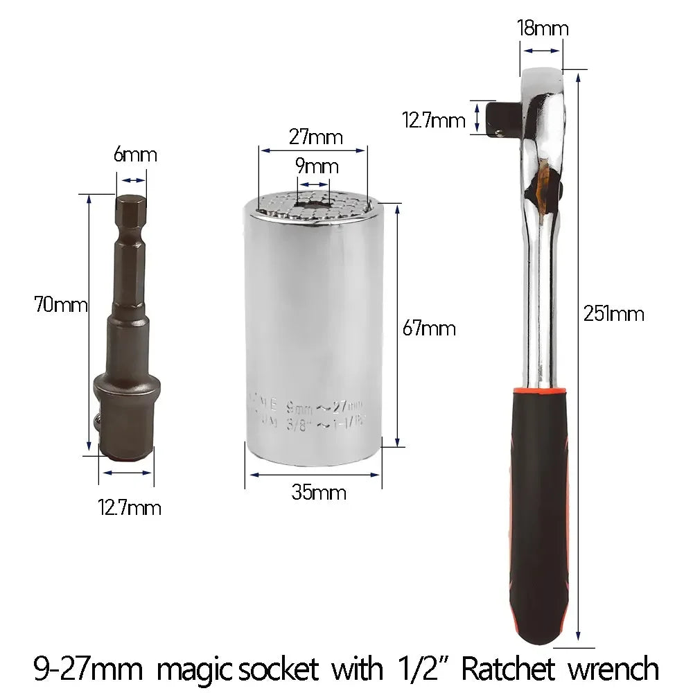Onnfang 7-19/11-32mm chiave a cricchetto universale testa a bussola universale, chiave a bussola per uso domestico/chiave per utensili manuali