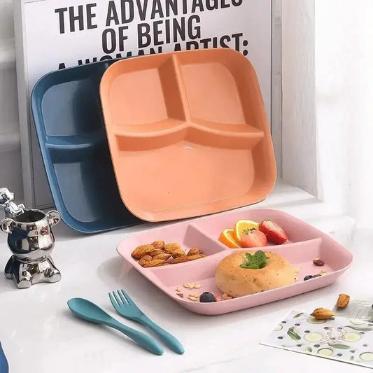 Piatto Quadrato In Plastica Con Tre Scomparti Per Pranzo Colazione Leggero Facile Da Lavare
