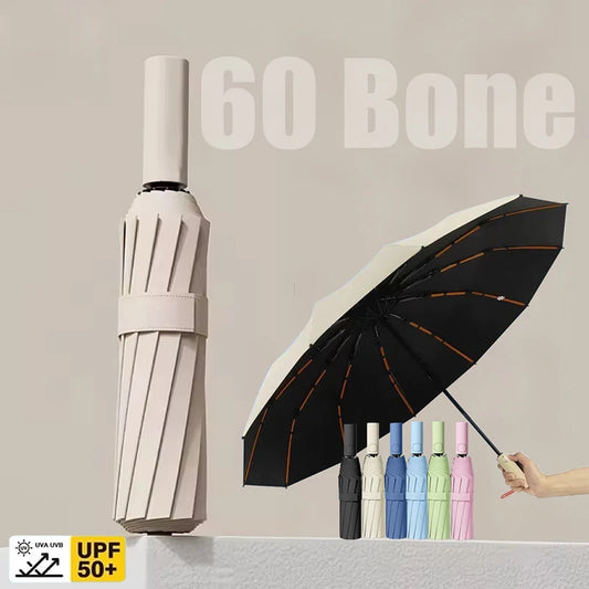 Ombrello pieghevole a 24 ossa Ombrello completamente automatico a doppio osso SPF 50 Protezione UV Resistenza alla pioggia Ombrello con resistenza al vento NUOVO