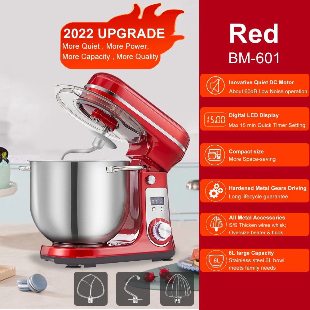 Robot Da Cucina Biolomix BM601 Con Ciotola In Acciaio Da 6 L, 1200 W, 6 Velocità, Testa Inclinabile