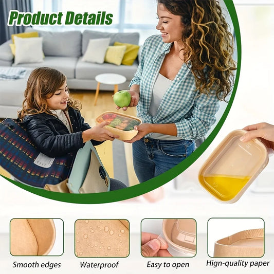 Ciotole Di Carta Kraft Usa E Getta Con Coperchio Rettangolari 500 Ml Zuppe Dolcetti Confezioni 25 o 50 Pezzi Ecologiche