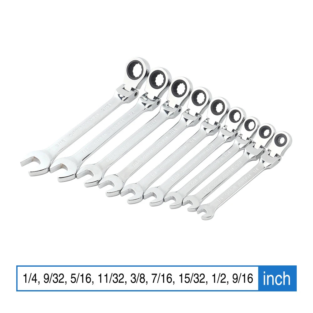 Chiave a cricchetto da 1/4-9/16 pollici di dimensioni imperiali Set di chiavi Chiave a testa flessibile Utensili manuali universali Strumento di riparazione auto