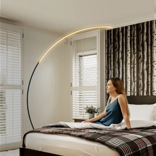Lampada Da Terra Moderna A Arco Nordico Con LED Dimmabile E Telecomando Per Soggiorno E Camera Da Letto