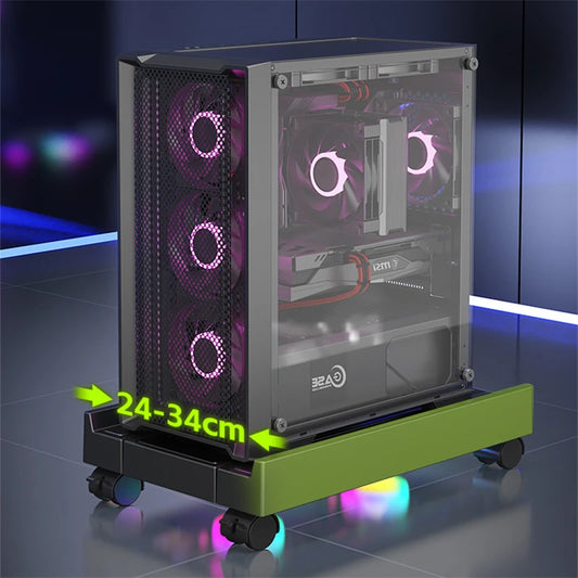 Supporto per torre per PC mobile Supporto per CPU per computer regolabile Supporto da tavolo telescopico Carrello per CPU con ventola di raffreddamento RGB Dissipazione del calore