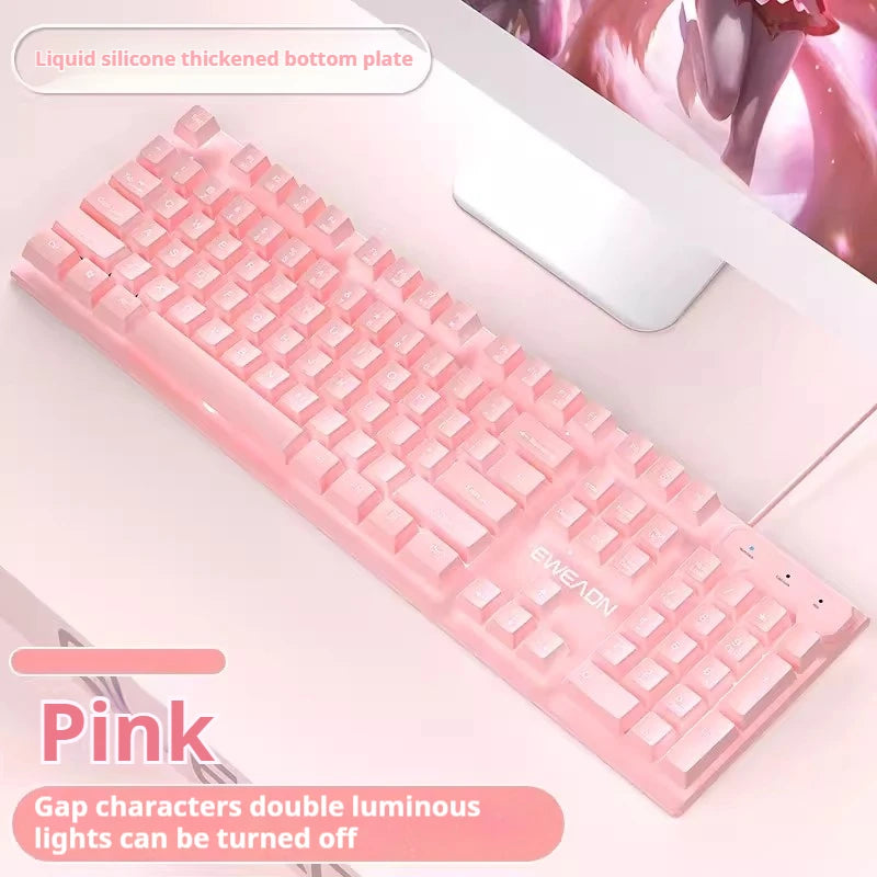 EWEADN GX320Z Tastiera da ufficio silenziosa rosa, digitazione silenziosa cablata USB per PC/laptop Windows, ufficio e giochi, ergonomica, confortevole