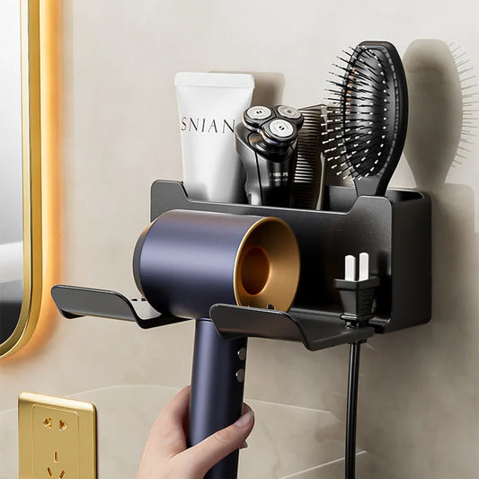 Porta Asciugacapelli A Parete Con Mensola In Plastica Per Bagno E Organizzazione Degli Accessori