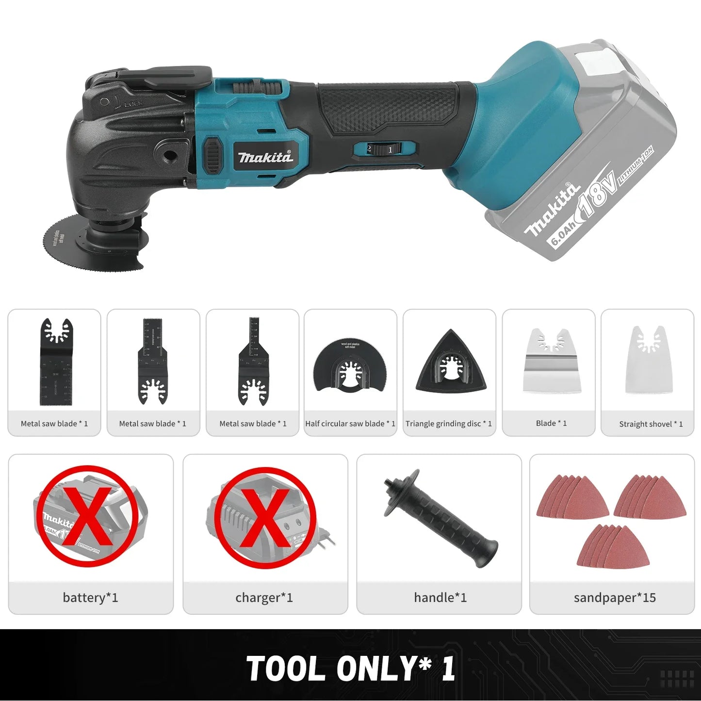 Taglierina Makita 18V Con Impostazioni A 6 Marce, Lama Regolabile Da 340 A 326 Mm, Versatile Per Tagliare E Segare