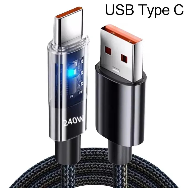 Cavo USB C in Nylon per Ricarica Rapida e Trasferimento Dati con LED Integrato e Durevole