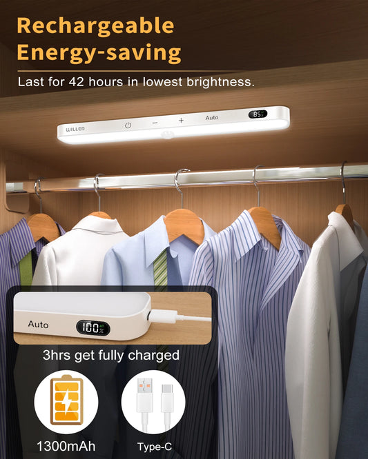Lampada Da Armadio Con Sensore Di Movimento E Batteria Ricaricabile Barra Luminosa Touch Da 60 Led Per Luce Notturna