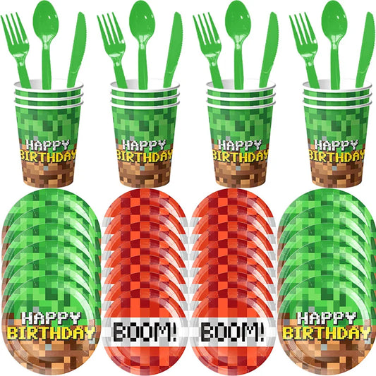 Decorazioni per feste di compleanno Stoviglie per ragazzi Piatto di carta Tazza Tovagliolo Tovaglia Bracciale Bandiera Borsa regalo Forniture per feste di compleanno per bambini