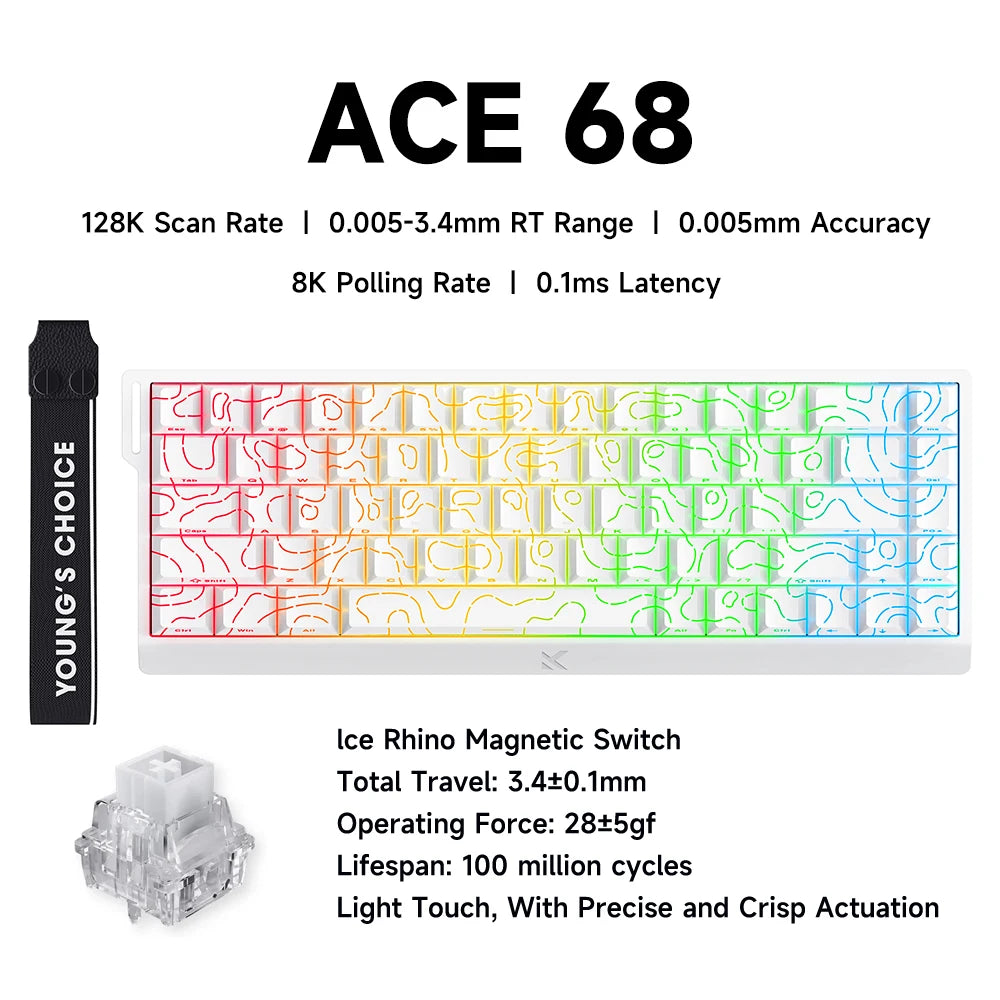 Mchose Ace 68 Tastiera Meccanica Con Interruttore Hall Magnetico Trigger Rapido Programmabile RGB 8K Hz