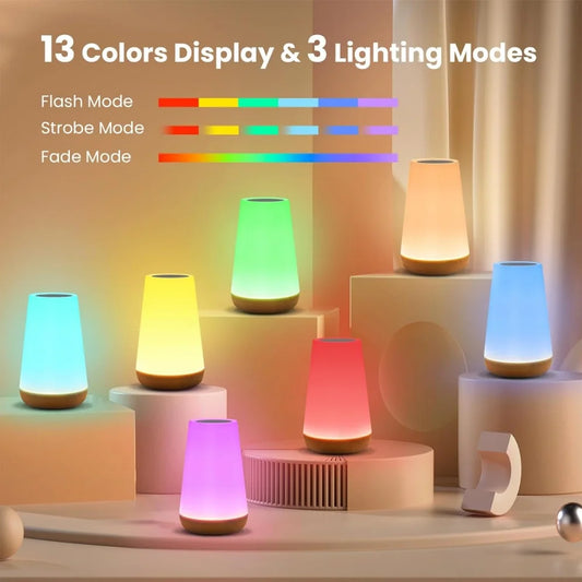 Lampada Tattile Dimmerabile Ricaricabile Usb Per Comodino E Camera Da Letto Con 13 Colori Rgb Luce Notturna