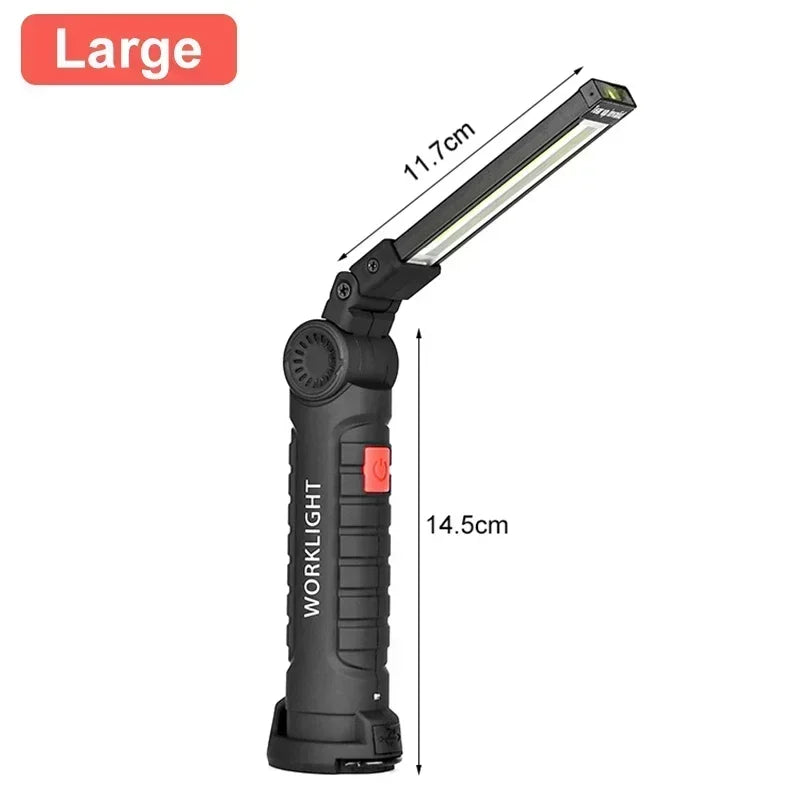 Lampada Da Lavoro Portatile Led Cob Ricaricabile Usb Con Gancio Magnetico E Power Bank