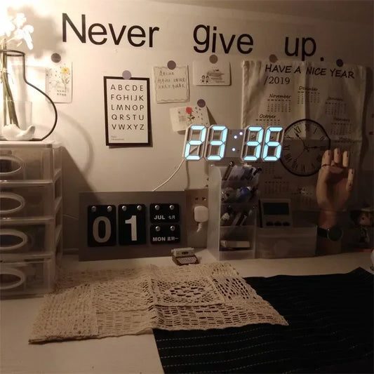 Orologio Digitale Led 3D Da Parete Con Modalità Notte Decorazione Elegante Per Camera Da Letto