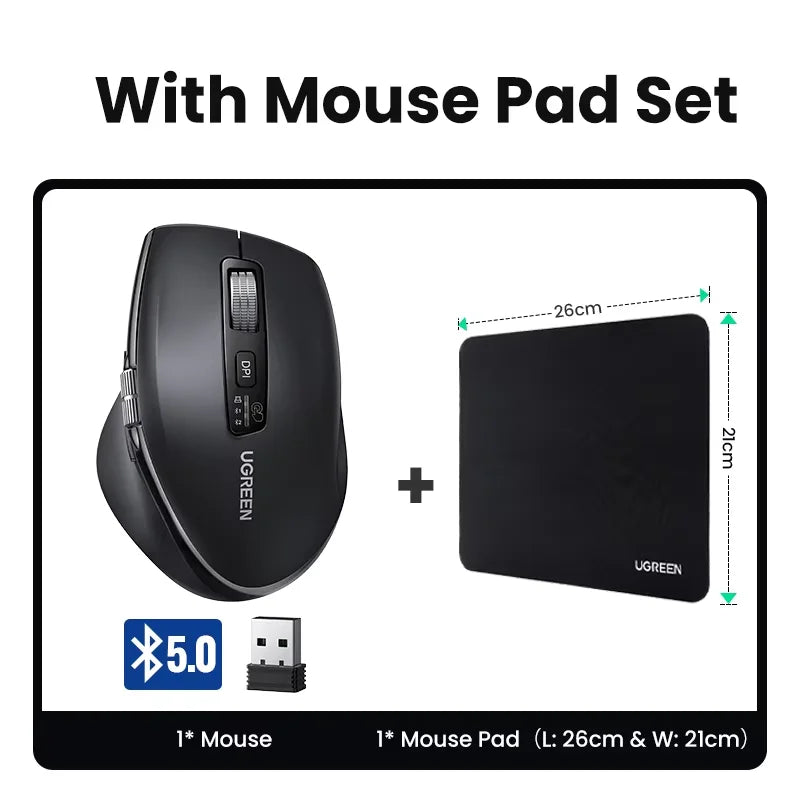 Mouse Senza Fili Ergonomico con DPI 5000 Bluetooth 5.4 e 2.4 GHz MacBook Tablet Laptop PC