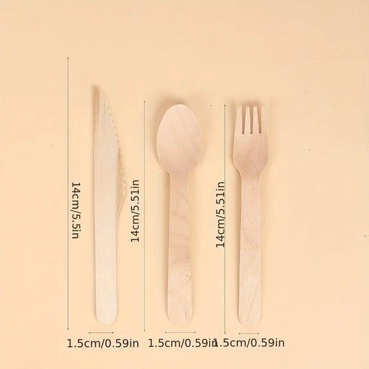 Set Posate Monouso In Legno 50 Pezzi Cucchiaio E Forchetta Per Matrimoni Compleanni Feste