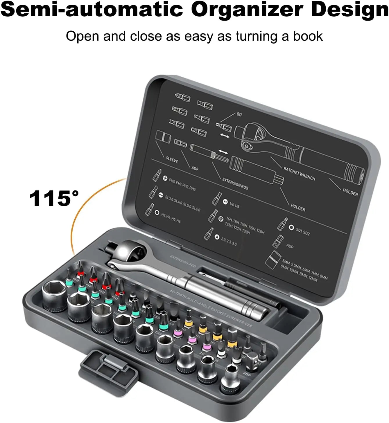 Set Cacciaviti Cricchetto Magnetici 40 in 1 con Manico Rimovibile Testa a 180 Gradi per Riparazioni Elettroniche