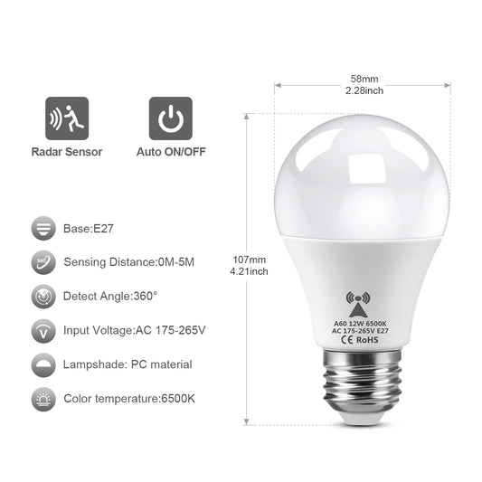Lampadina Led E27 Con Sensore Di Movimento 220V Attivazione Automatica Luce Notturna Per Scale E Garage