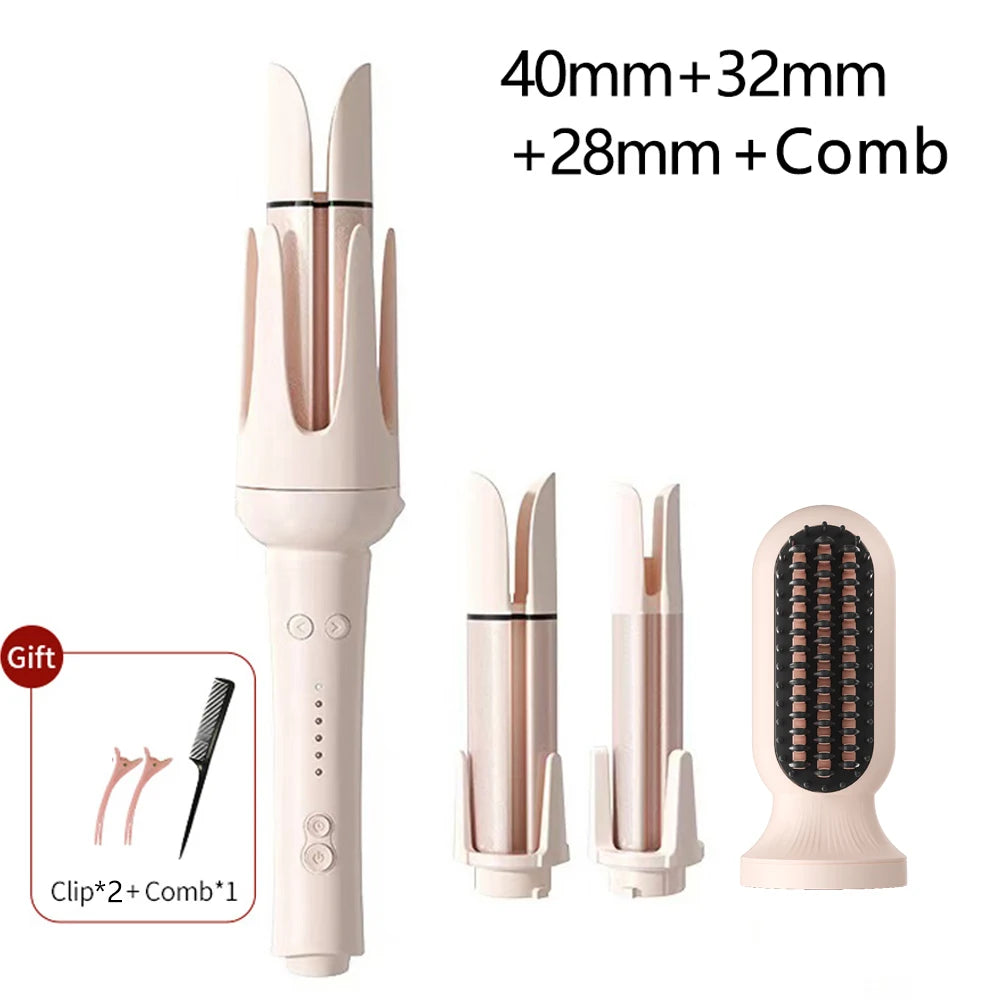 Ferro arricciacapelli automatico professionale Bigodino per capelli rotante a 3 velocità Bacchetta per styling riscaldata in ceramica con strumenti per lo styling per la cura dei capelli agli ioni negativi