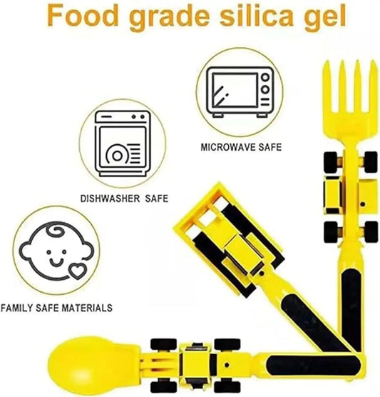 Stoviglie Per Bambini Set Auto Bulldozer Escavatore Pala Piatto Forchetta Cucchiaio BPA Free Ecologiche