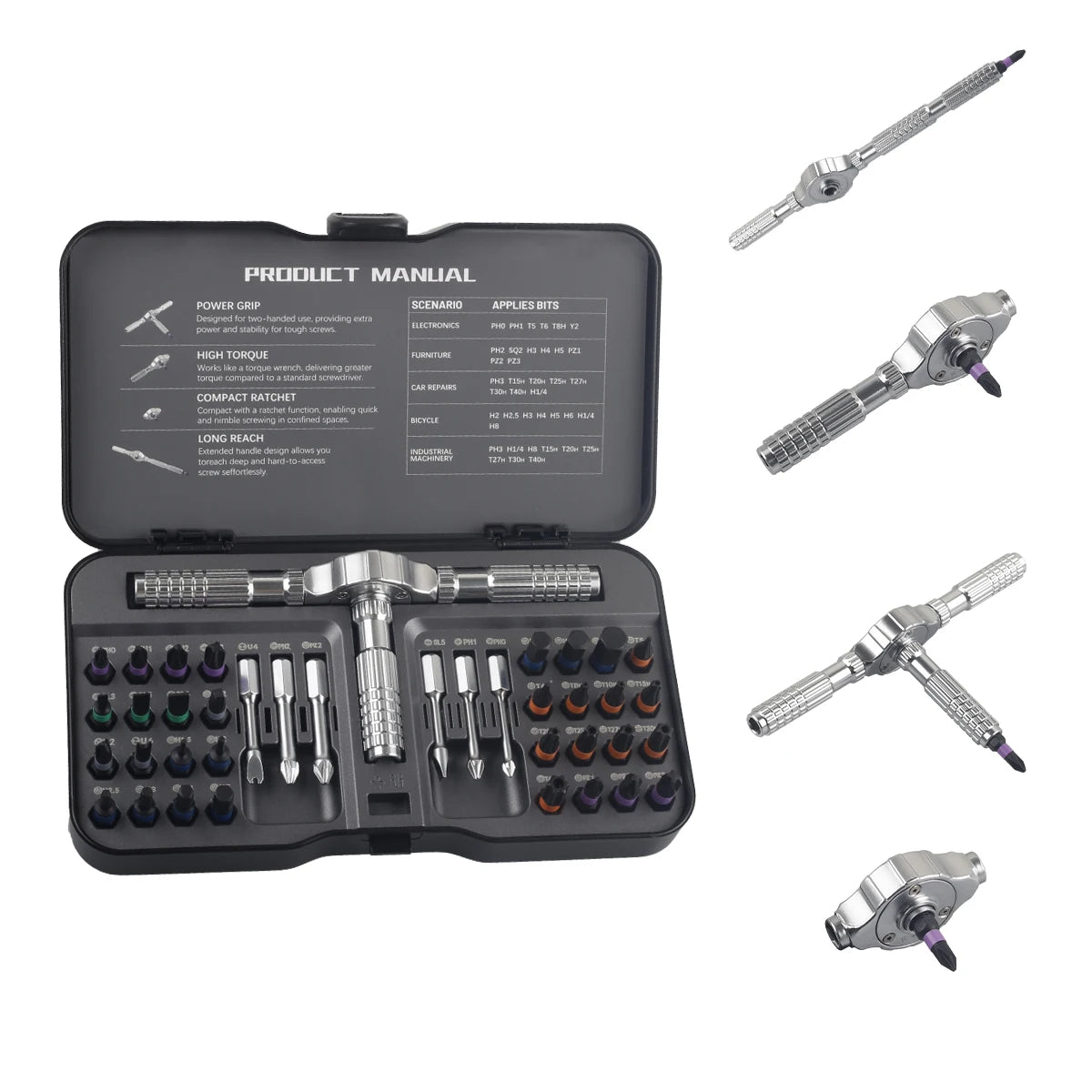 Set Cacciaviti Cricchetto 74 in 1 in Con Maniglia a T Portatile per Riparazioni Fai da Te Mobili Computer Biciclette