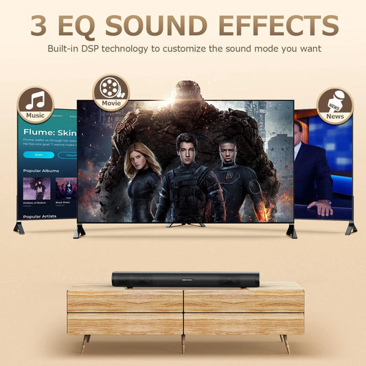 Sistema Soundbar Potente da 60W con Audio Stereo 3D, Modalità di Ingresso BT AUX OPT HDMI USB per TV, PC, Proiettore, Smartphone, Tablet