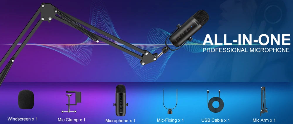Microfono Usb Cardioide Professionale Per Streaming E Podcast Con Braccio Per Registrazione YouTube