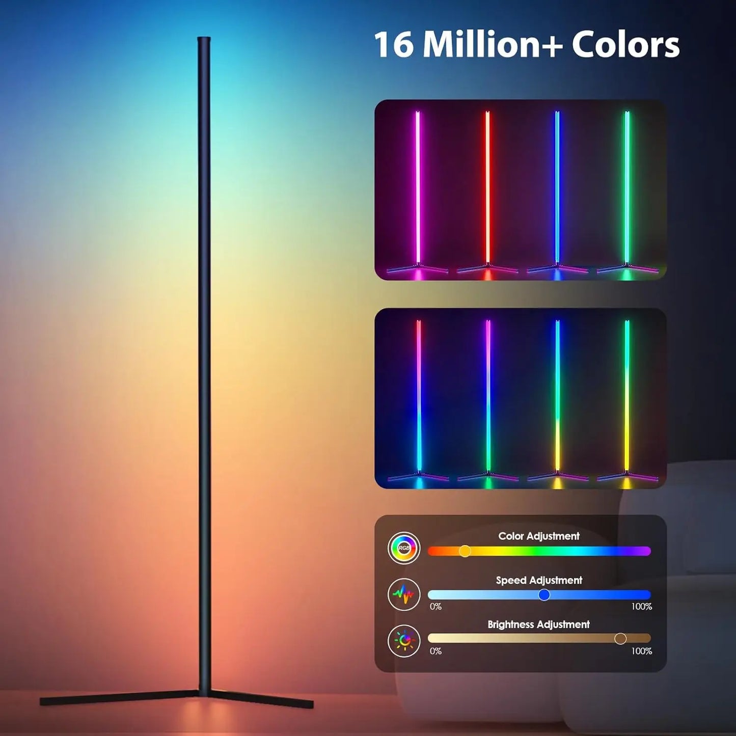 Lampada Da Terra Angolare Rgb Con Controllo Via App Dimmabile E Sincronizzazione Musicale Per Salotti Moderni