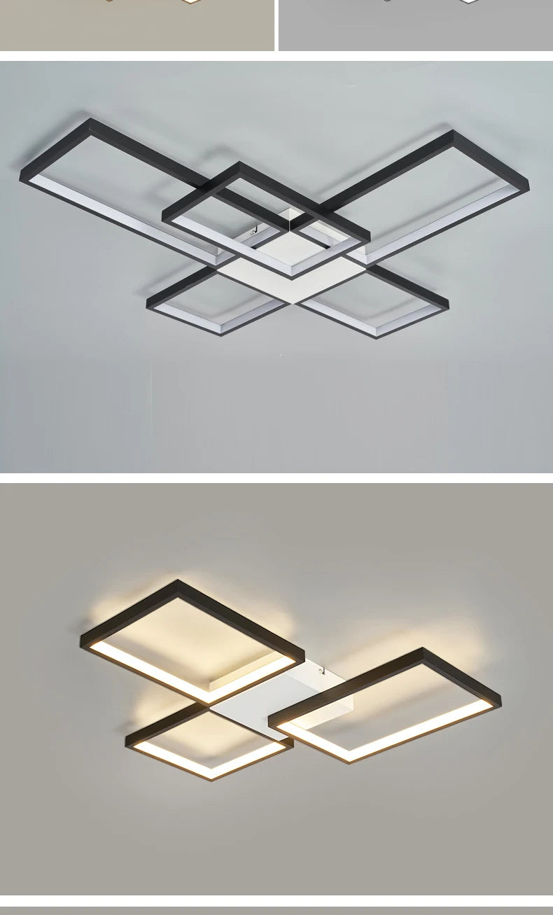 Plafoniera LED Moderna Dimmerabile Per Soggiorno E Camera Da Letto Finitura Nera O Dorata Illuminazione 2000 lm