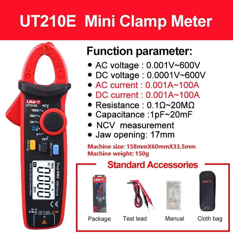 Pinza Amperometrica Digitale UT210E UT210D UT210C Vero Rms Con Misura Corrente CA 2A 20A 100A