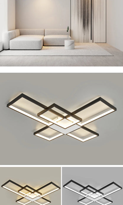 Plafoniera LED Moderna Dimmerabile Per Soggiorno E Camera Da Letto Finitura Nera O Dorata Illuminazione 2000 lm