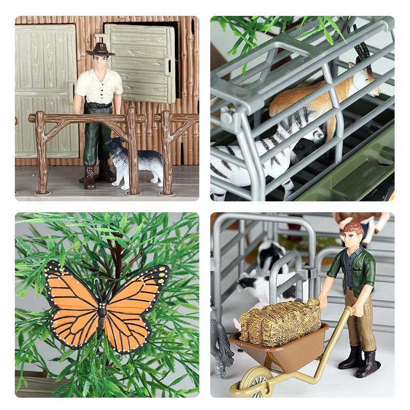 Oenux Farm House Modello Action Figures Agricoltore Moto Mucca Gallina Maiale Animali Set Figurine in miniatura PVC Simpatico giocattolo educativo per bambini