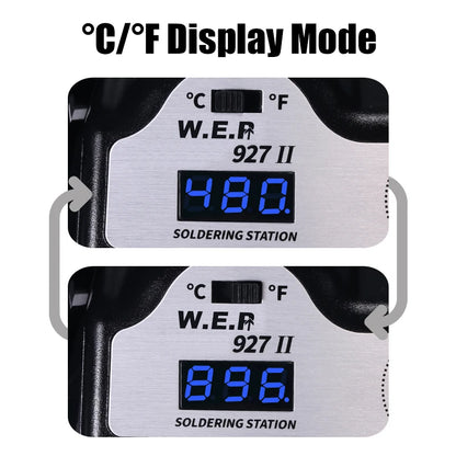 Stazione di saldatura elettrica WEP 927-II 2 Helping Hands con display digitale, kit saldatore da 60W con regolazione della temperatura.