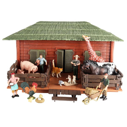Oenux Farm House Modello Action Figures Agricoltore Moto Mucca Gallina Maiale Animali Set Figurine in miniatura PVC Simpatico giocattolo educativo per bambini