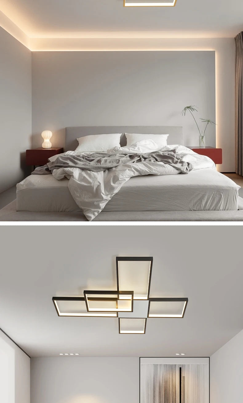 Plafoniera LED Moderna Dimmerabile Per Soggiorno E Camera Da Letto Finitura Nera O Dorata Illuminazione 2000 lm