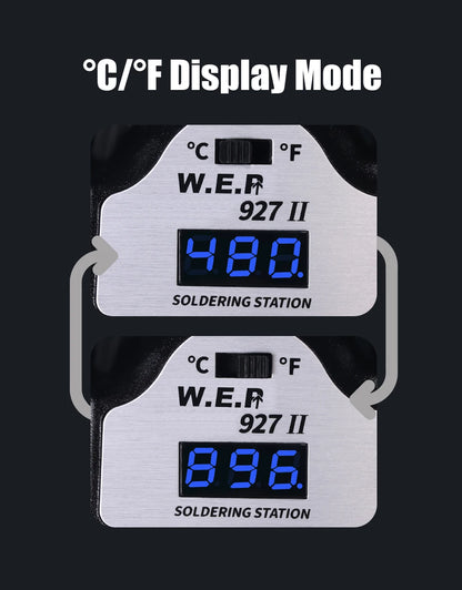 Stazione di saldatura elettrica WEP 927-II 2 Helping Hands con display digitale, kit saldatore da 60W con regolazione della temperatura.