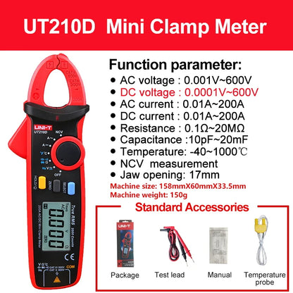 Pinza Amperometrica Digitale UT210E UT210D UT210C Vero Rms Con Misura Corrente CA 2A 20A 100A