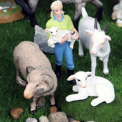 Oenux Farm House Modello Action Figures Agricoltore Moto Mucca Gallina Maiale Animali Set Figurine in miniatura PVC Simpatico giocattolo educativo per bambini