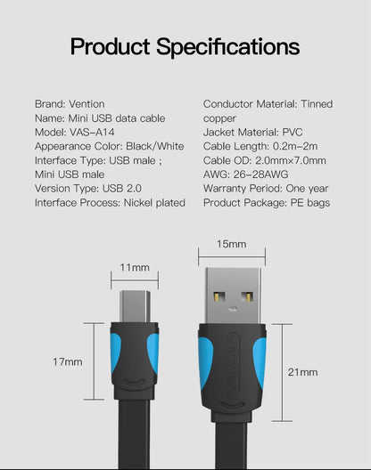 Vention Mini cavo USB ricarica rapida cavo dati da USB a Mini USB per fotocamera digitale HDD lettore MP3 MP4 DVR GPS Mini cavo USB 2.0