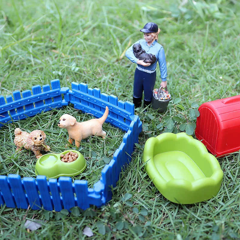 Oenux Farm House Modello Action Figures Agricoltore Moto Mucca Gallina Maiale Animali Set Figurine in miniatura PVC Simpatico giocattolo educativo per bambini