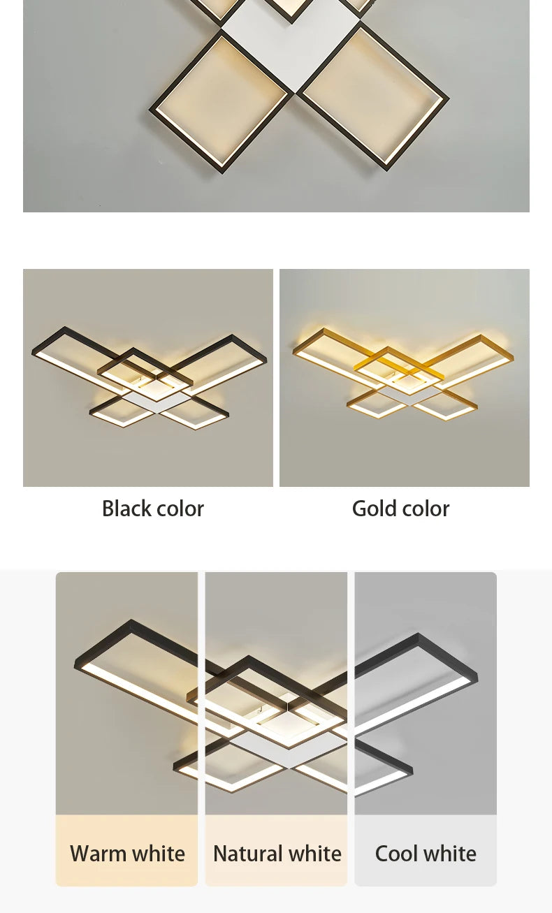 Plafoniera LED Moderna Dimmerabile Per Soggiorno E Camera Da Letto Finitura Nera O Dorata Illuminazione 2000 lm